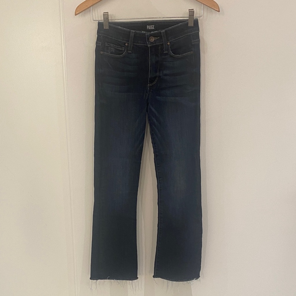 EUC PAIGE Colette Crop Flare Jeans Raw Hem Size 24